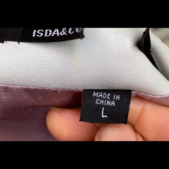 Isda&Co light grey V-neck fine leather jacket, buttons in front, Large - Picture 6 of 8